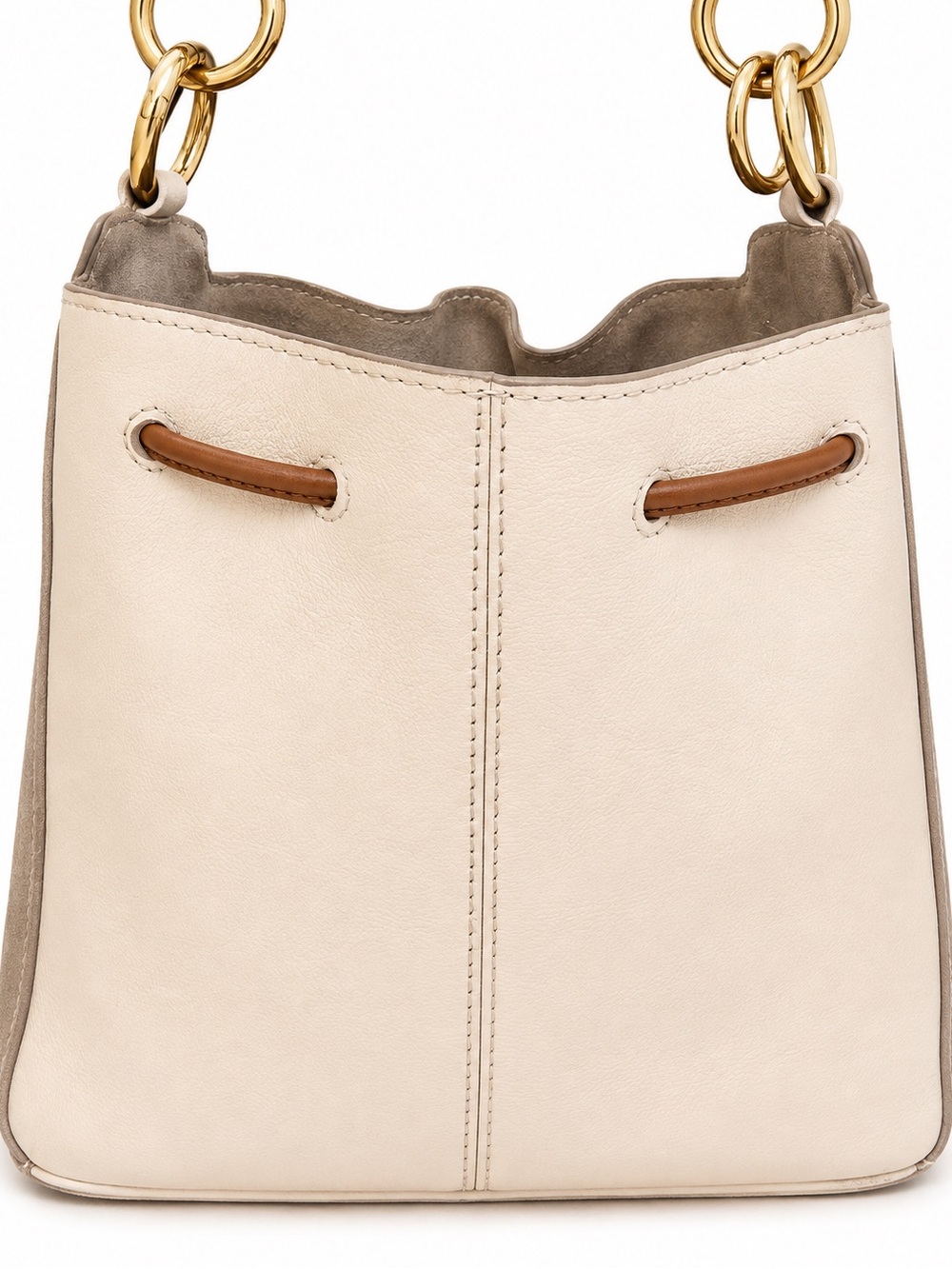 See By Chloé Leather Suede Bucket Bag Cream Taupe Brown Gold Hardware - Picture 8 of 16